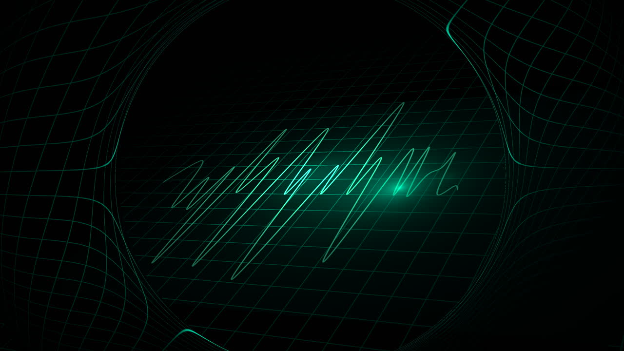 Animated pulse heart rate frequency waves on green grid monitor screen