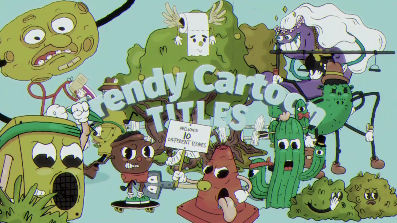 Scena di gruppo con personaggi animati in stile cartone animato retrò