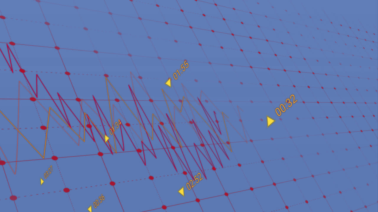 Animation of financial data processing over blue background