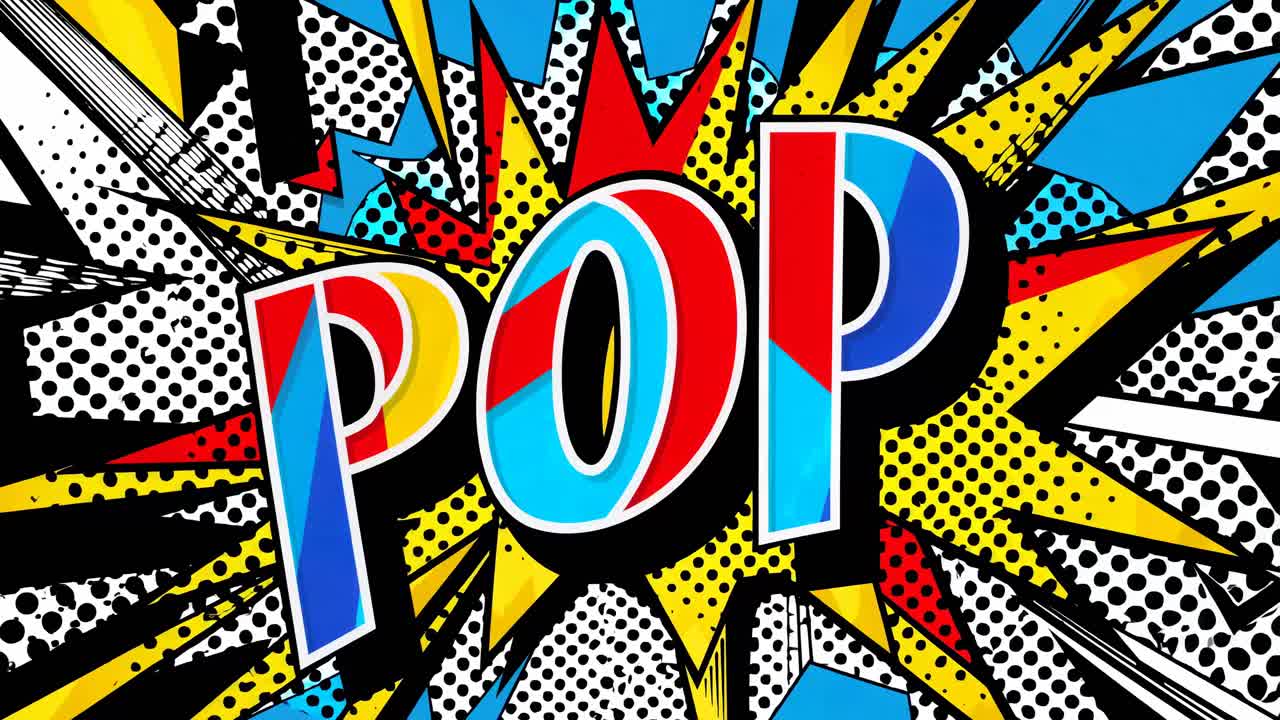 Vibrant pop art style with bold colors and comic book elements