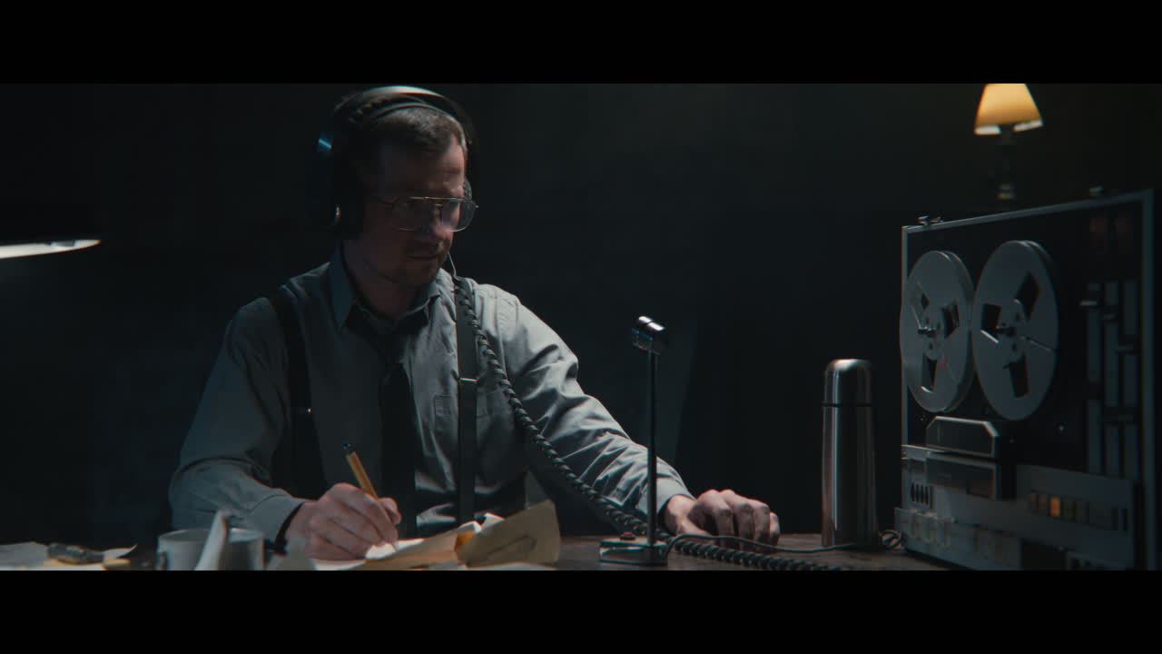 An intelligence officer listens to the wiretap recordings