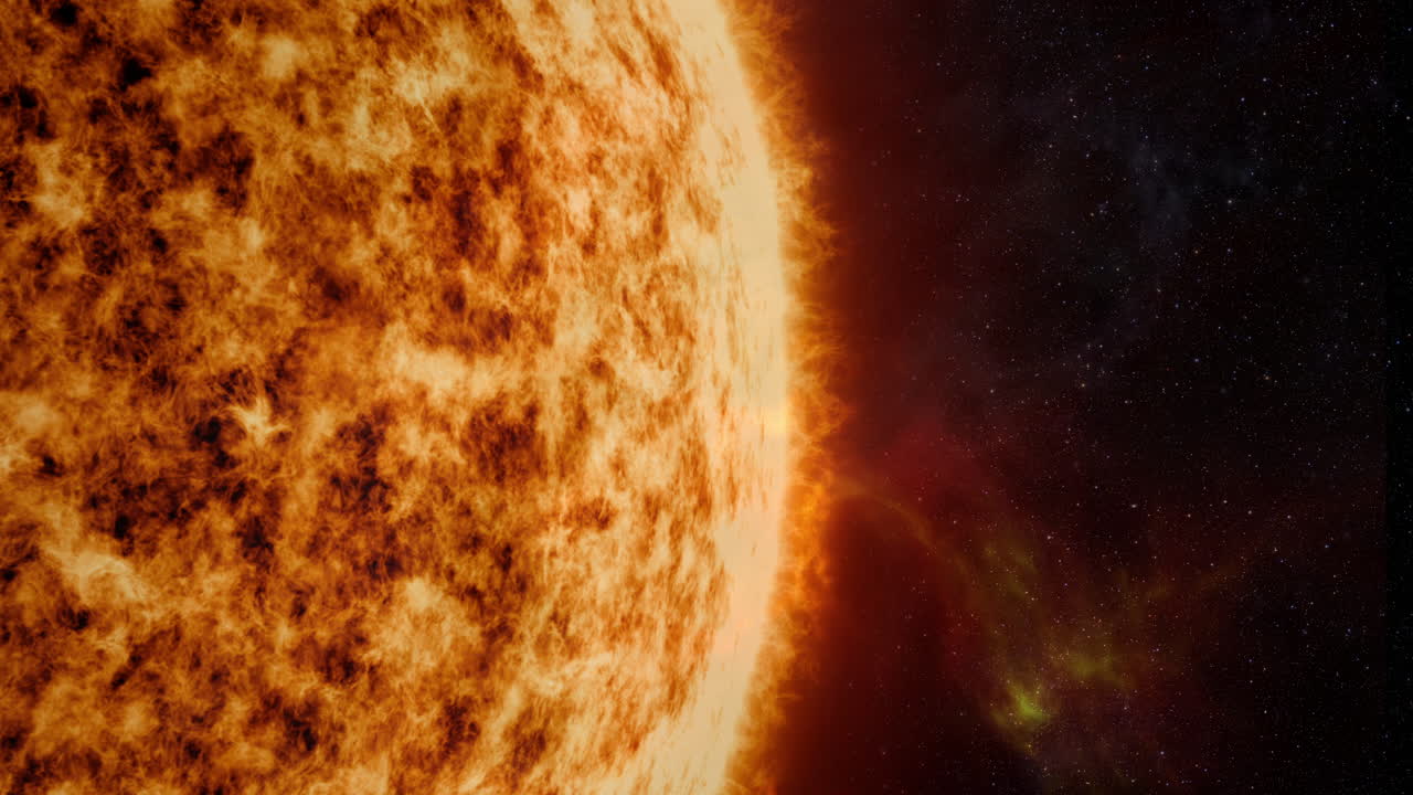 Intense solar flare bursts from the sun’s fiery surface, unleashing a breathtaking torrent of coronal particles that cascade into the vast cosmic expanse