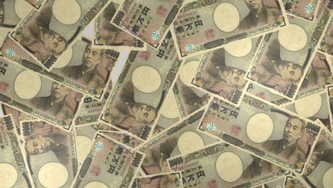 10만 원짜리 일본 지폐의 배경에는 많은 지폐가 있습니다.