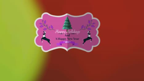 Animation-of-present-tag-with-christmas-greetings-on-green-and-red-background