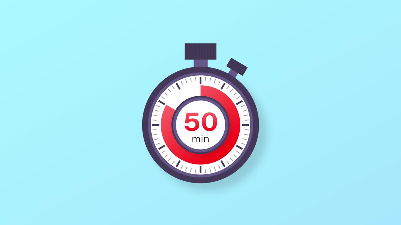 The 50 minutes timer. Stopwatch icon in flat style. Motion graphics.