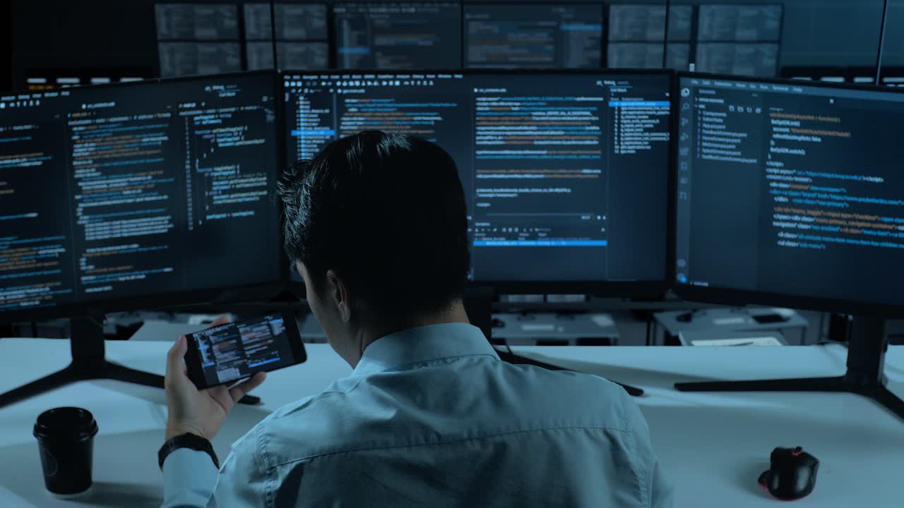 programador trabajando hasta tarde en la noche