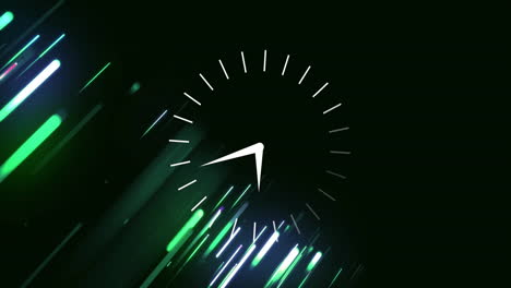 animación de reloj y rastros de luz en fondo oscuro