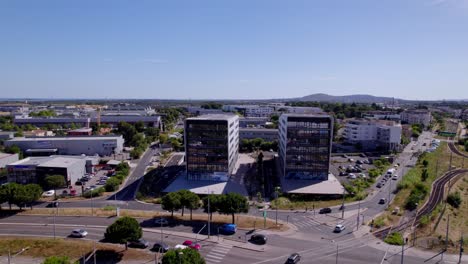 drone shot turning around the architectural follies of montpellier