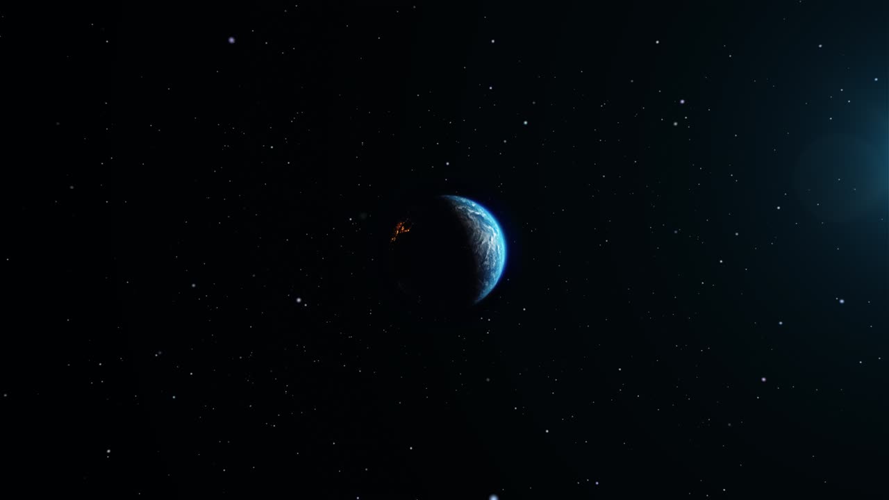 Beautiful planet totating earth from space star sunrise loop animation space planet galaxy stars