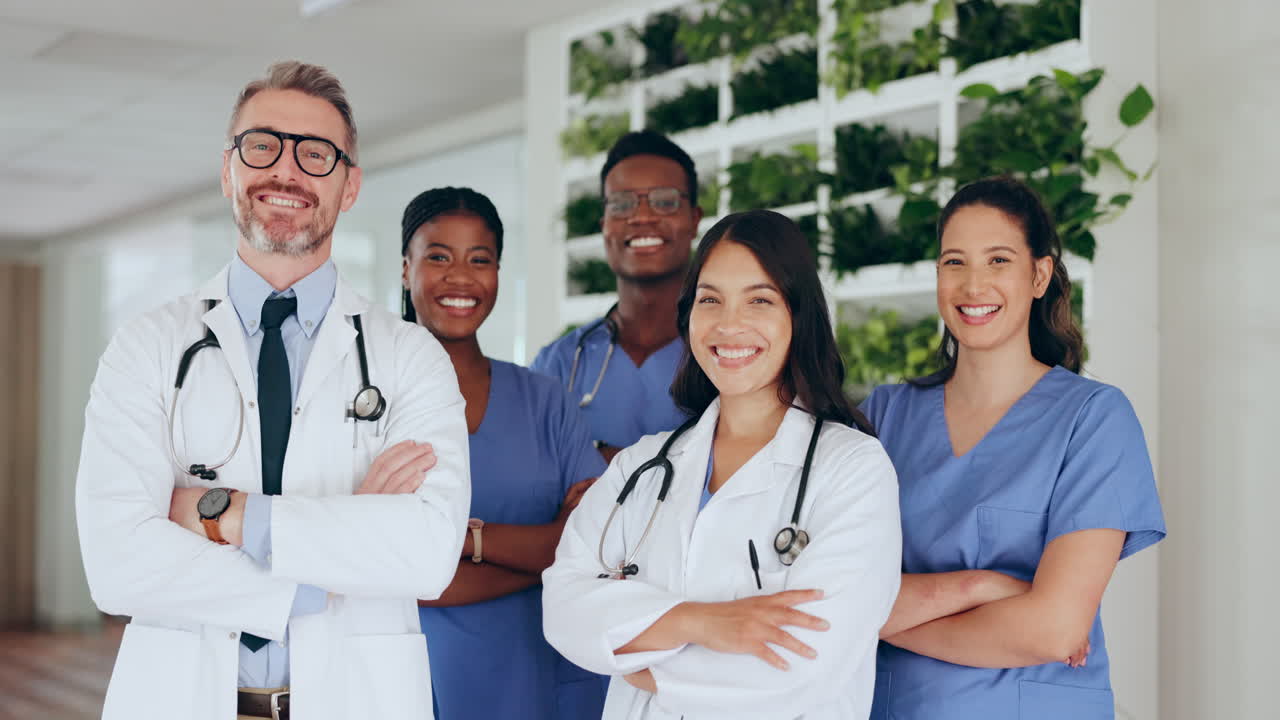Medical, doctors and team with arms crossed