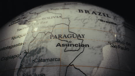 close-up of a world globe focusing on south america