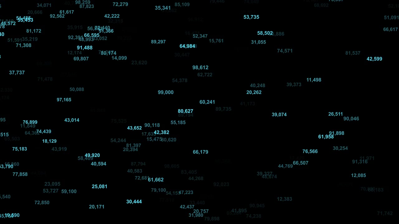 Abstract Digital Data Visualization with Floating Numbers on Black Background