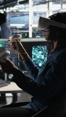 vertical video server farm admin using vr equipment and node tree systems