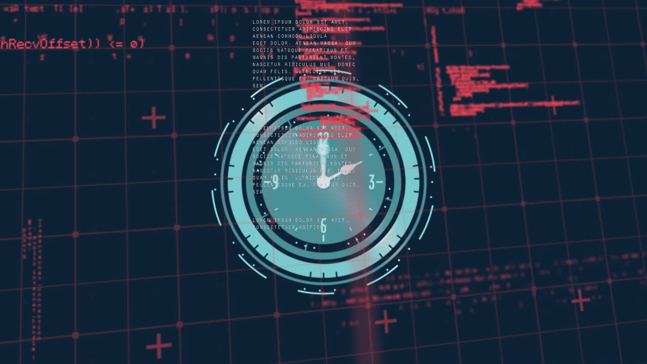 Animation of data processing and clock moving fast over gird