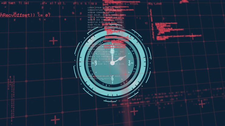Animation of data processing and clock moving fast over gird