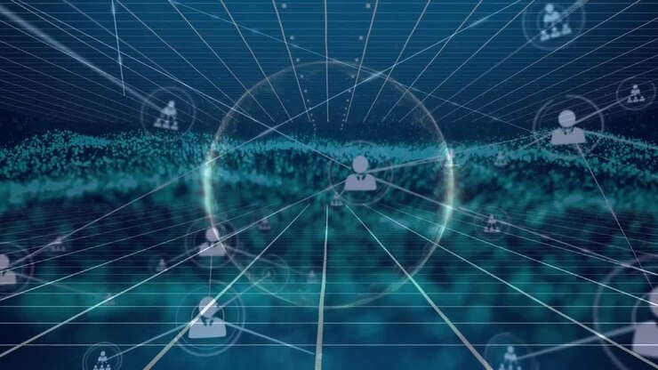 Animation of network of connections over mesh and grid