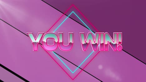 Animation-of-you-win-text-over-neon-banner-against-striped-pattern-purple-background