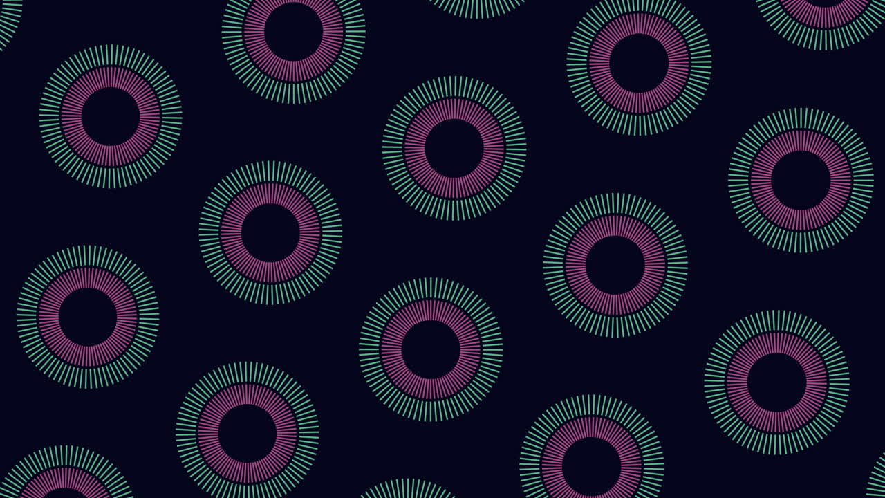 Elegant spiral vibrant purple and green circle pattern on black background