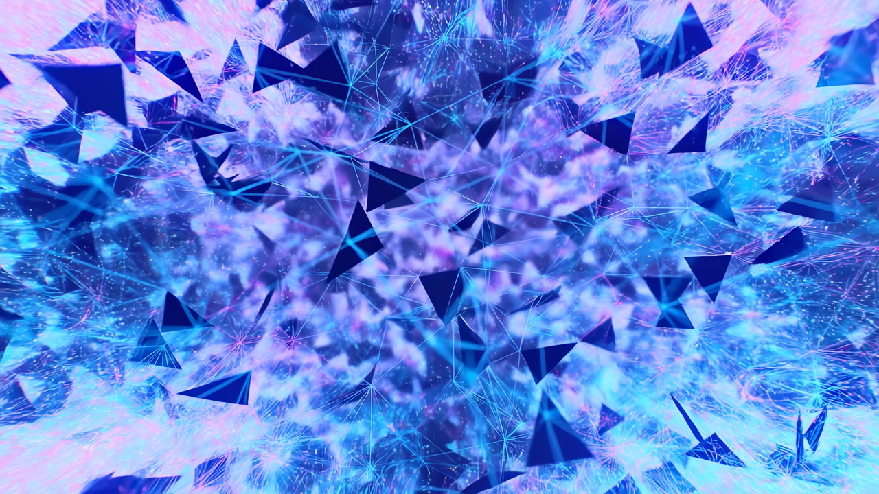 Exploding Crystalline Network Of Neon Shards And Prism Fragments, Electric Purple And Blue Glow, Vfx Artist