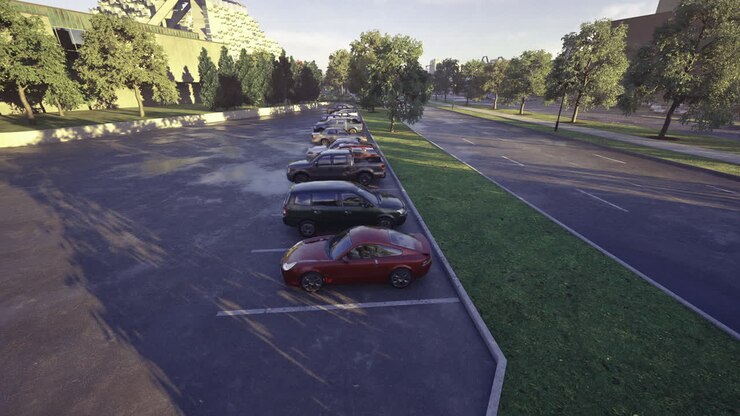 Elegante automóvil escarlata posicionado al atardecer con un paisaje pintoresco