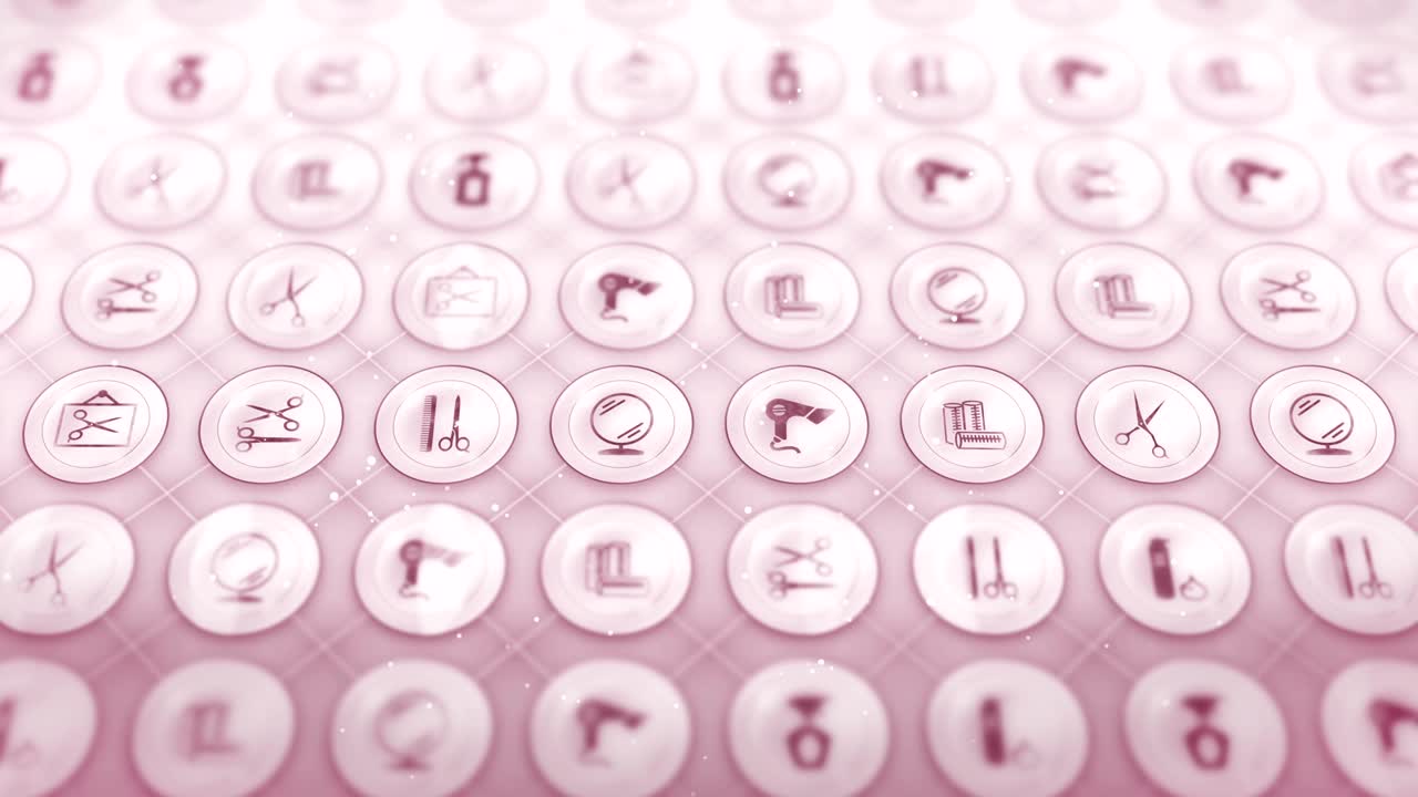 헤어드레스 아이콘 세트, 헤어 살롱 아이템 배경, cg 루프 애니메이션