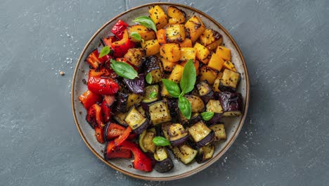 colorful roasted vegetables salad on a plate