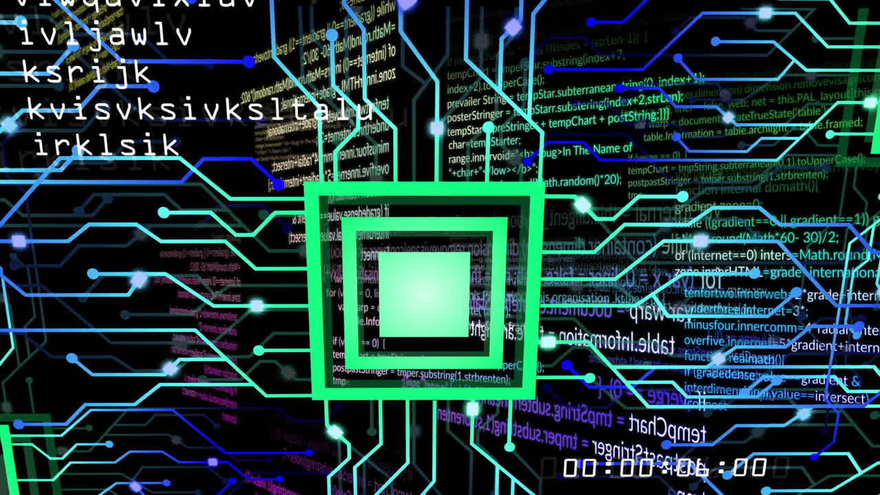 Animation of data processing on black background