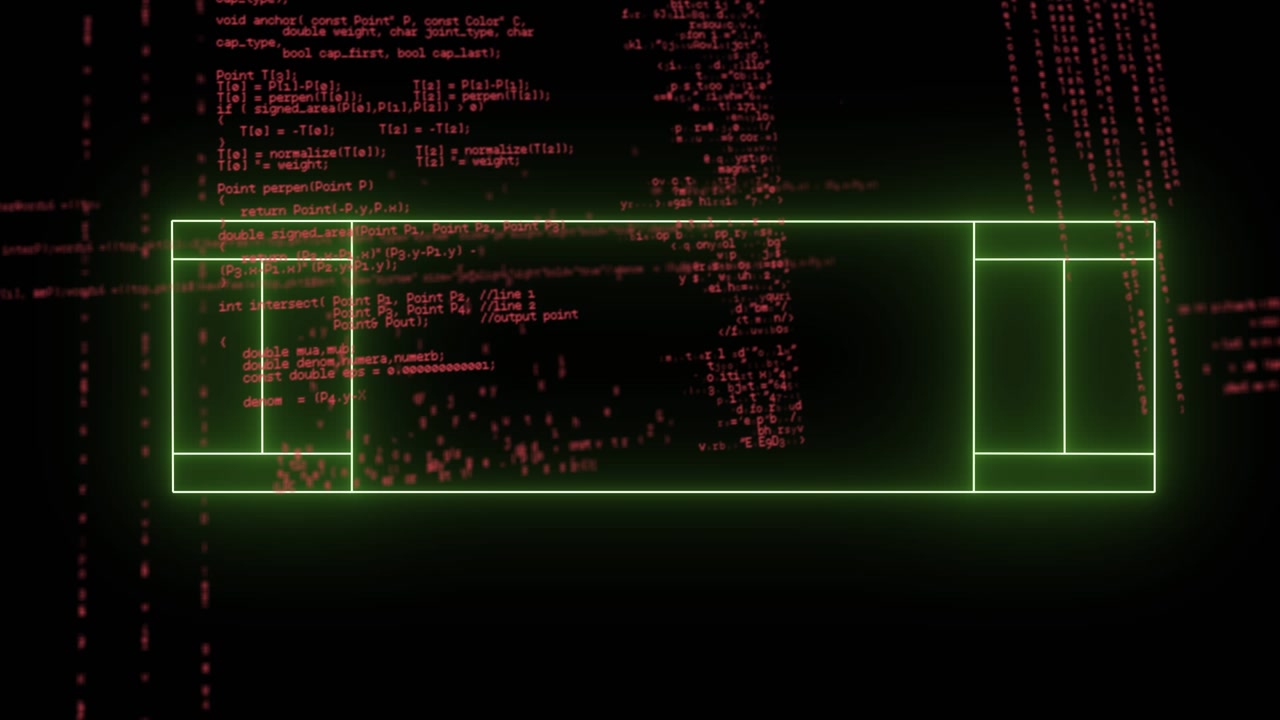 Animation von Datenverarbeitung über einem Neon-Sportfeld