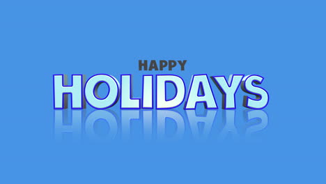 cartoon happy holidays text on blue gradient