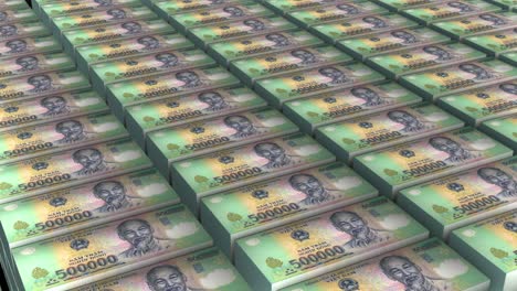 3d animation of 500000 vietnamese dong banknotes money stack on white background