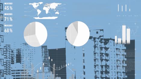 Animación-Del-Procesamiento-De-Datos-Financieros-Sobre-El-Paisaje-Urbano