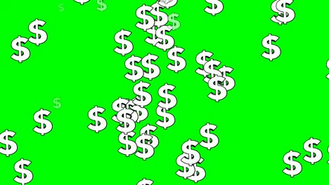 Flat-cartoon-rise-up-dollar-sign-animation-on-green-screen