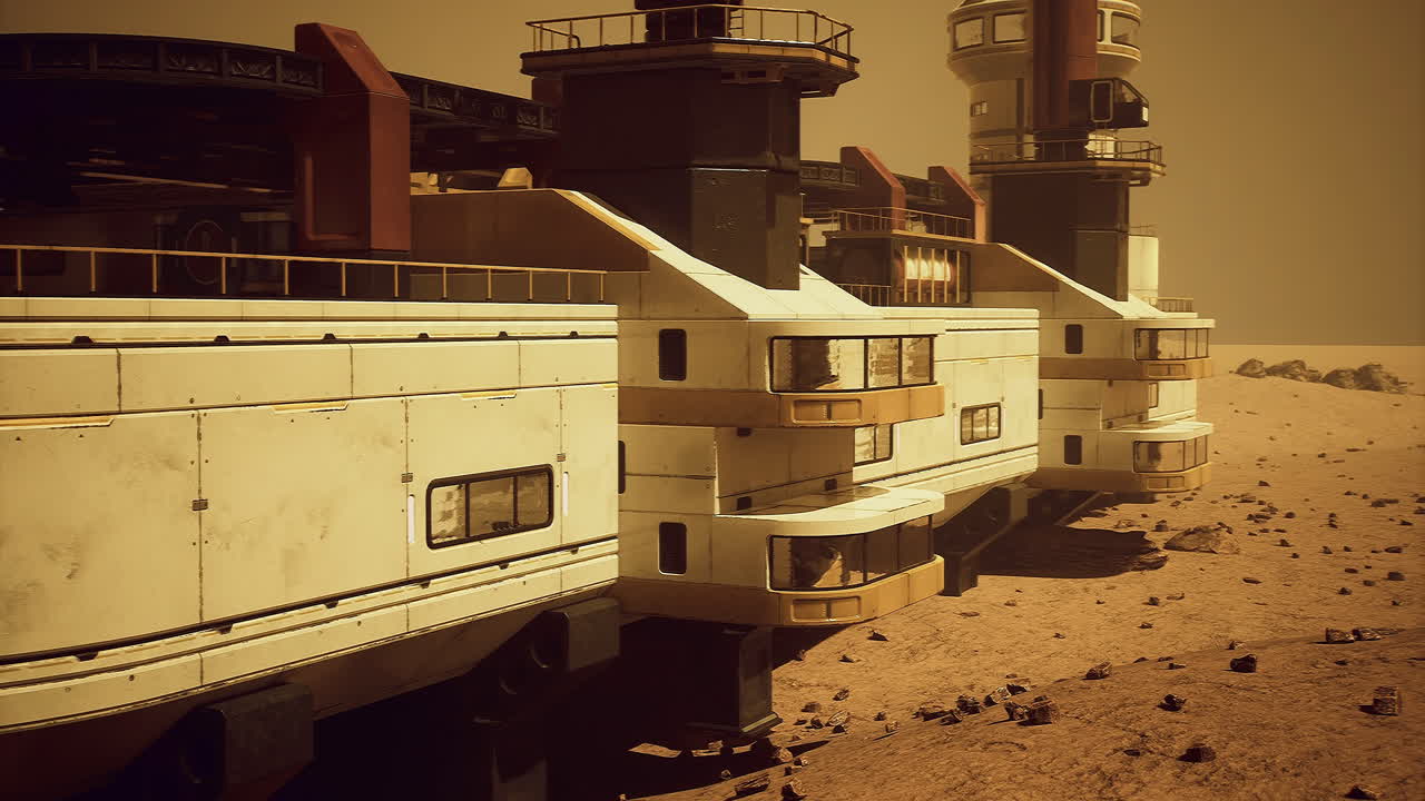 Mars settlement with futuristic buildings on the barren landscape