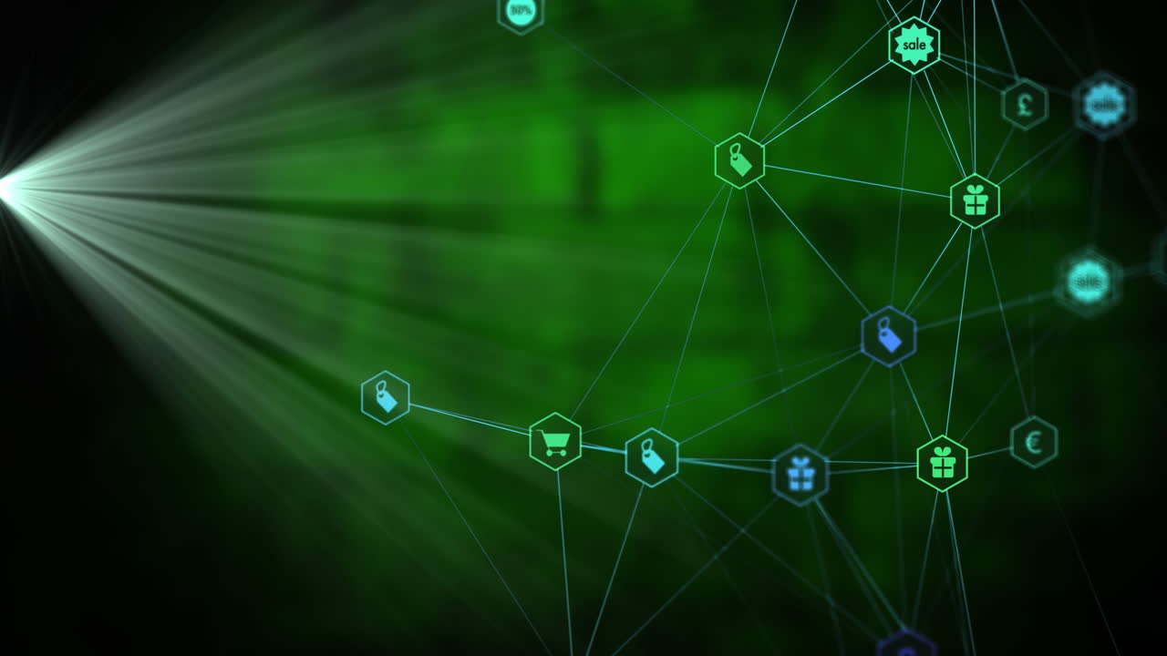 animación del procesamiento de datos sobre conexiones y fondo oscuro