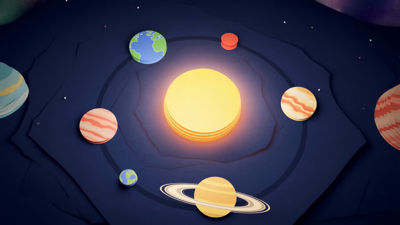 Paper Cutout Style Solar System with Sun and Planets