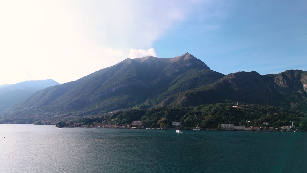 Fly over Lake Como towards Tremezzo, Como Italy