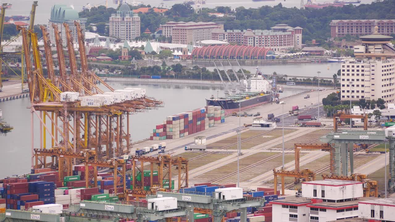 Aerial View of a Busy Container Port in Singapore