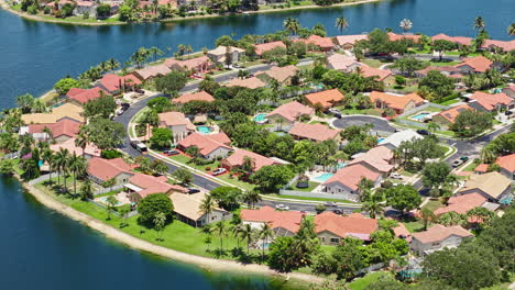fort lauderdale isles, florida usa, drone shot of waterfront homes in upscale residential neighborhood