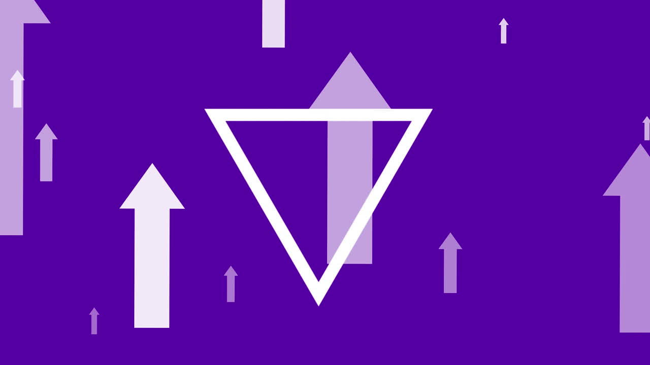 변화하는 색상의 배경에서 위로 움직이는 화살표 위에서 변화하는  ⁇ 색 선 모양의 애니메이션