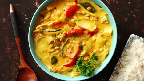 pollo al curry amarillo tradicional chino o tailandés