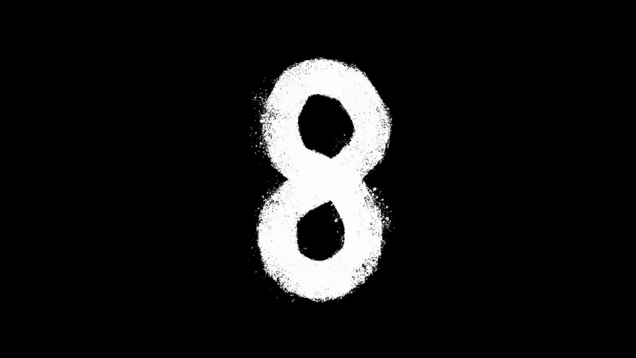 Numero 8 bianco animato con effetto vernice spray.