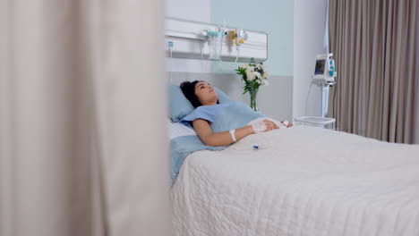 thinking, hospital bed and woman with stress