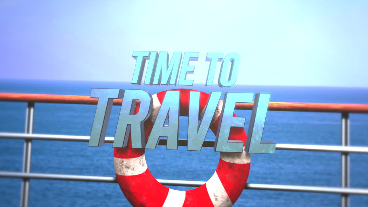 바다에서 여객선에 빨간 구명 부표와 함께 여행하는 시간