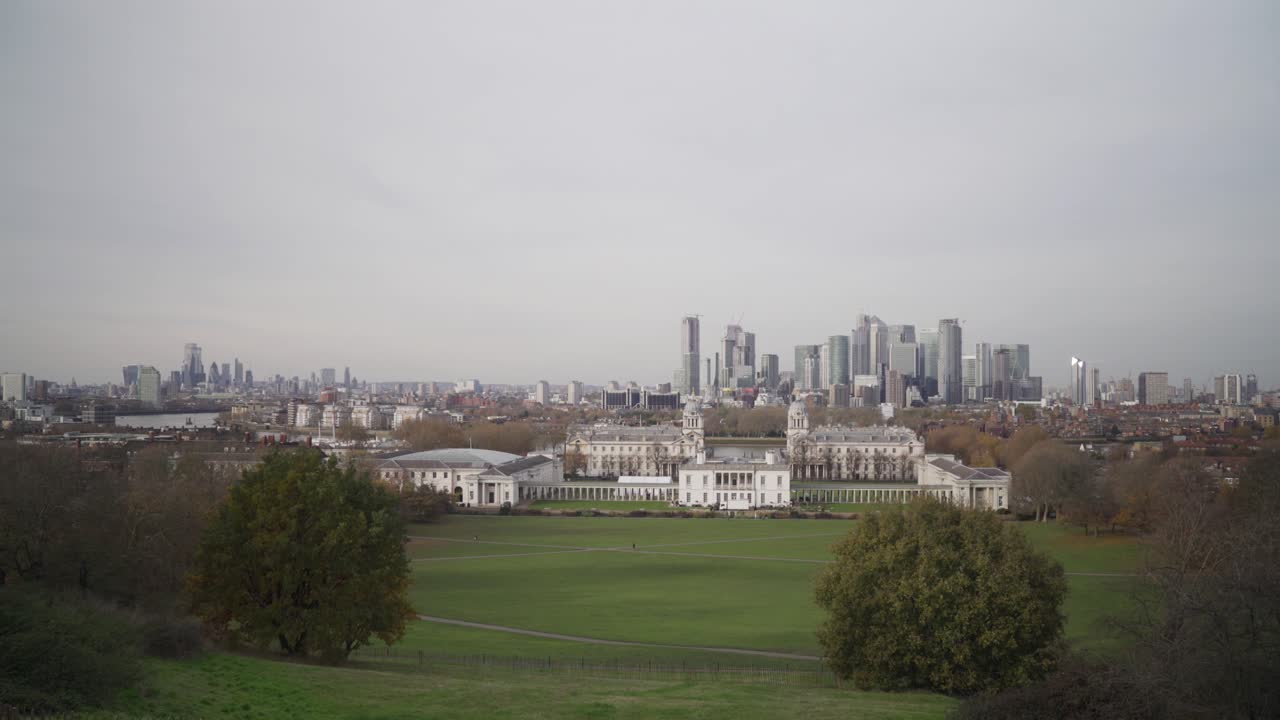 A view from greenwich observatory of park and canary wharf london