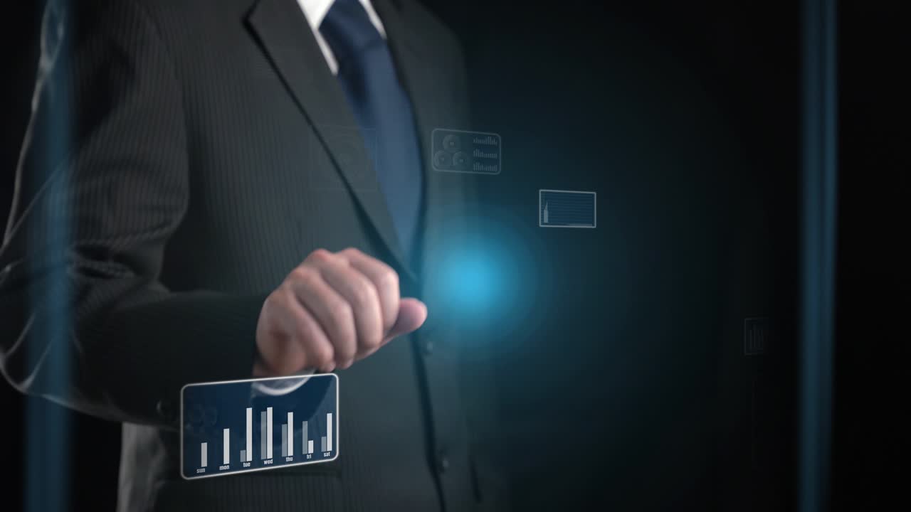 Businessman show hologram of business intelligence report allusive technology