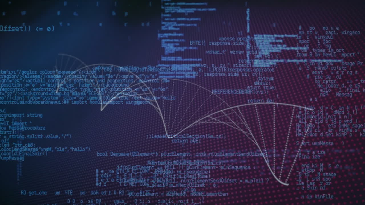 Animation of dna strand and data processing over dark background