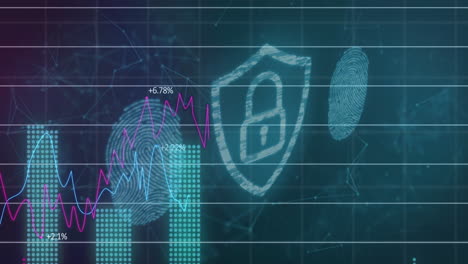 Animation-of-padlock-icon-and-financial-data-processing-over-biometric-fingerprints