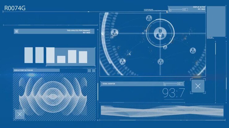 Animation of financial data processing on blue background