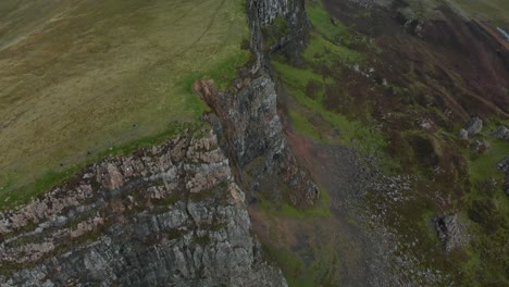 stunning aerial footage of the beautiful quiraing landscape on the isle of skye, scotland, uk. the quiraing landslip is on the northernmost summit of the trotternish on the isle of skye, scotland.