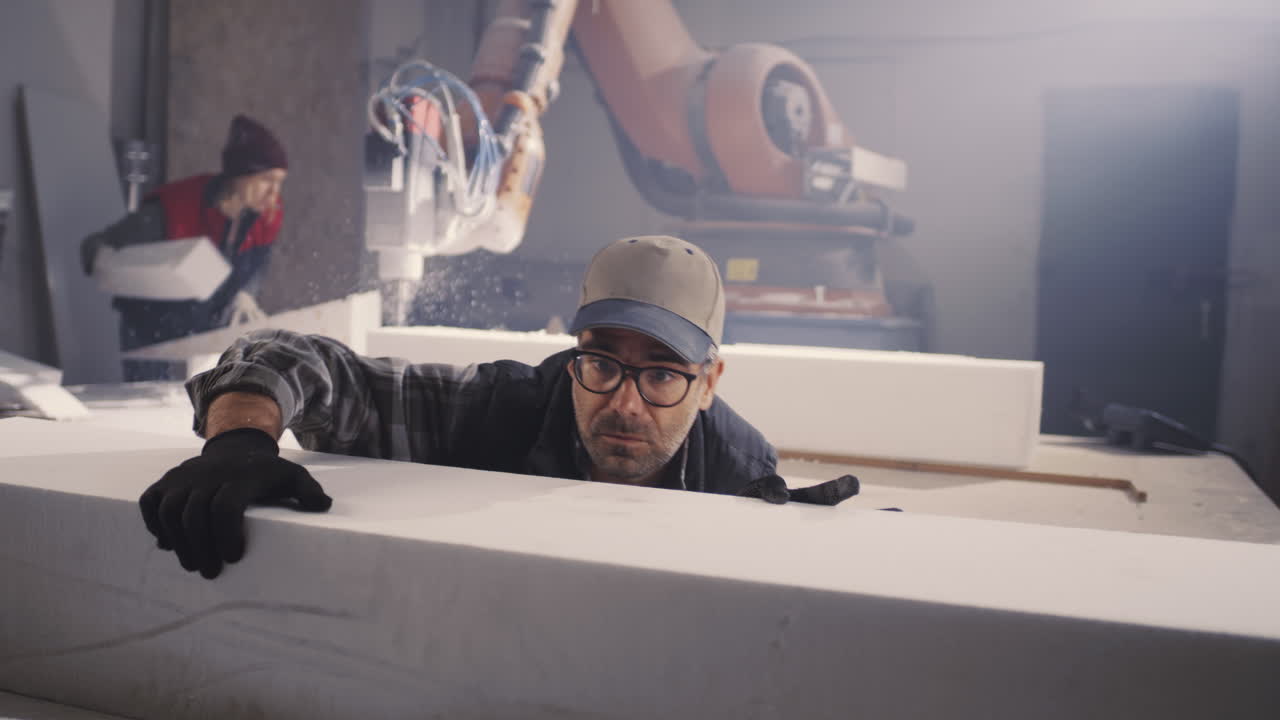 Foam Processing and Manufacturing with Robot and Workers